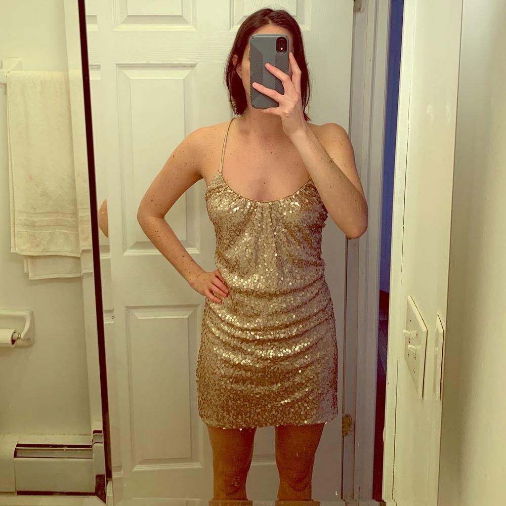 Gold/champagne sequin strappy-backed dress